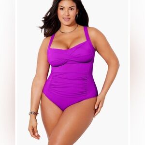 NWT SWIMSUITS FOR ALL Ruched Twist Front One Piece Swimsuit, Very Fuchsia Sz 12